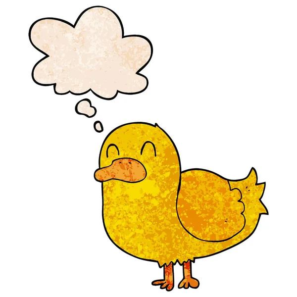 Karikatür ördek ve grunge doku desen tarzında düşünce balonu — Stok Vektör