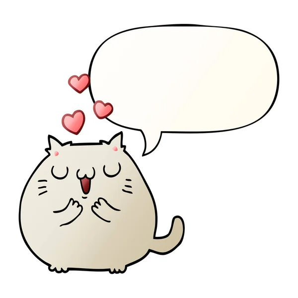 Carino gatto dei cartoni animati in amore e la bolla discorso a m gradiente liscio — Vettoriale Stock