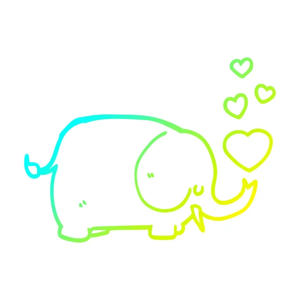 Linea gradiente freddo disegno carino elefante cartone animato con cuore d'amore — Vettoriale Stock