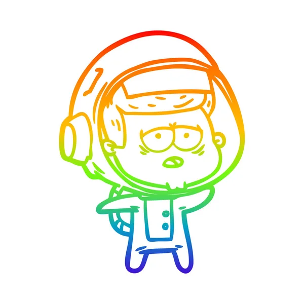 虹のグラデーションライン描画漫画疲れた宇宙飛行士 — ストックベクタ