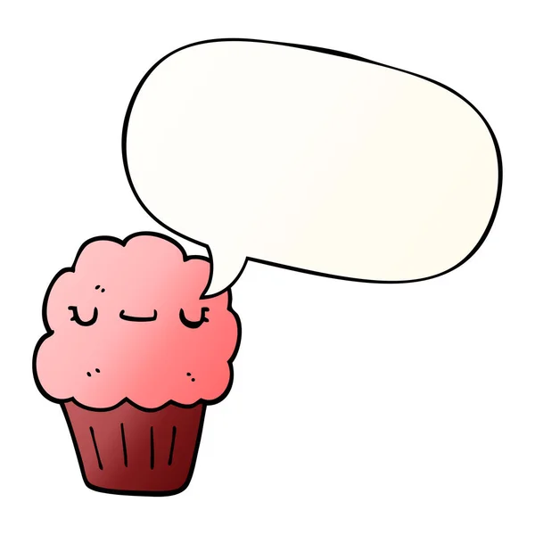 Muffin dessin animé et bulle d'expression dans un style dégradé lisse — Image vectorielle