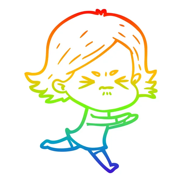 Arco-íris linha gradiente desenho cartoon menina irritada —  Vetores de Stock