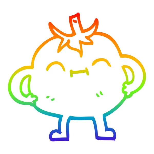 Arco iris gradiente línea dibujo dibujos animados tomate feliz — Vector de stock