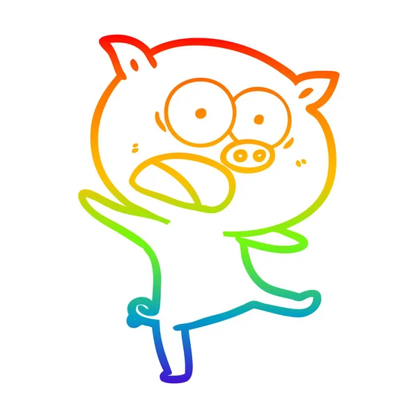 Rainbow gradient line drawing cartoon pig shouting — Stock Vector