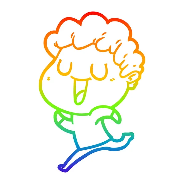 Regenboog gradiënt lijntekening lachende cartoon man running — Stockvector