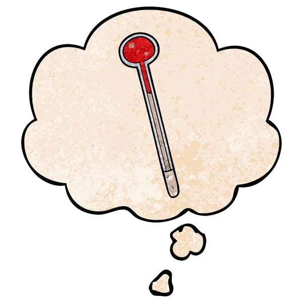 Cartoon thermometer en gedachte bubble in grunge textuur patroon — Stockvector