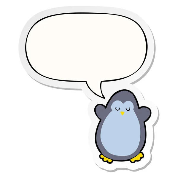 Cartoon penguin and speech bubble sticker — Stock Vector