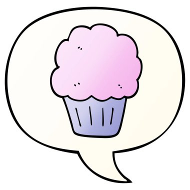 düzgün degrade tarzında karikatür cupcake ve konuşma balonu