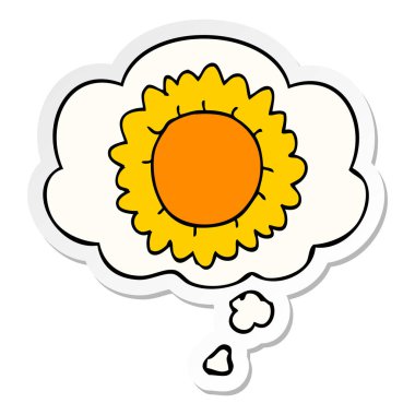 karikatür çiçek ve baskılı bir etiket olarak kabarcık düşünce