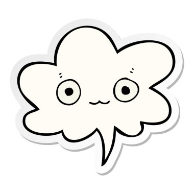 sevimli karikatür yüz ve konuşma kabarcık etiket