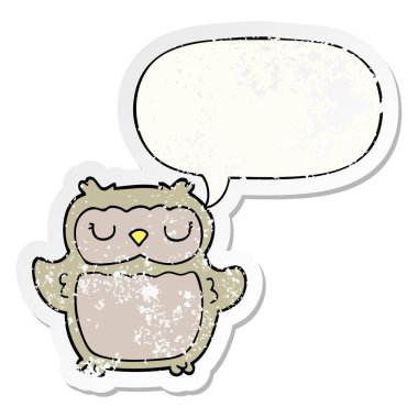 karikatür baykuş ve konuşma balonu sıkıntılı etiket