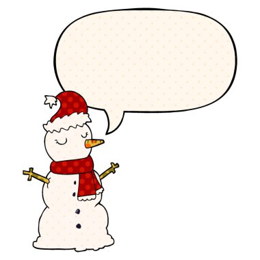 çizgi roman tarzında karikatür kardan adam ve konuşma balonu