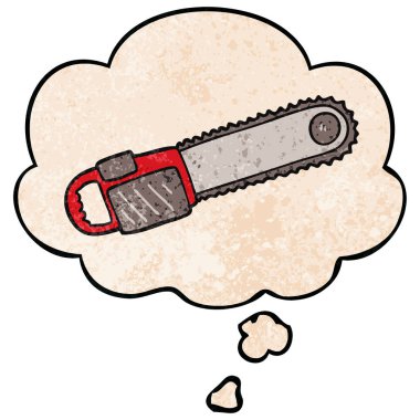 karikatür testere ve grunge doku desen st düşünce balonu