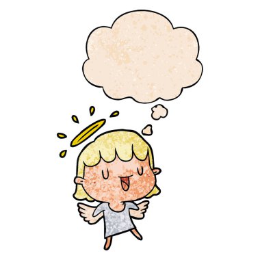 karikatür melek ve grunge doku desen tarzında düşünce balonu