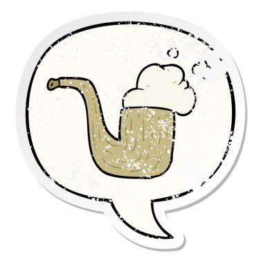 karikatür eski sigara boru ve konuşma balonu sıkıntılı etiket