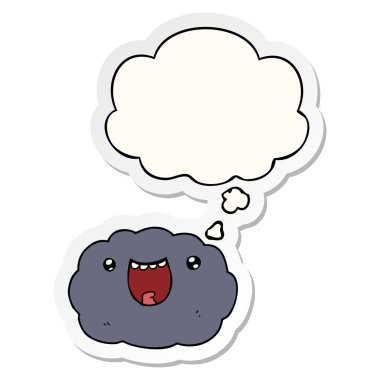 karikatür mutlu bulut ve basılı bir etiket olarak düşünce balonu