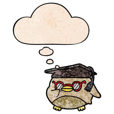 grunge doku desen karikatür akıllı kuş ve düşünce balonu