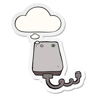 karikatür sabit disk ve basılı bir etiket olarak kabarcık düşünce