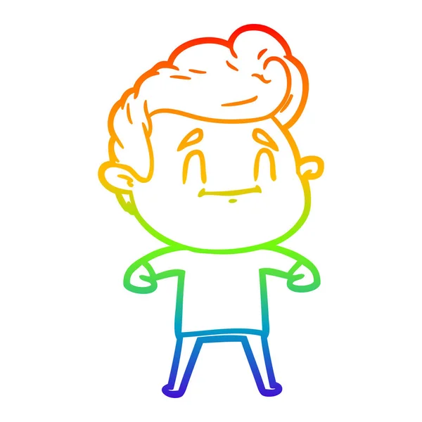 Regenboog gradiënt lijntekening gelukkig cartoon man — Stockvector