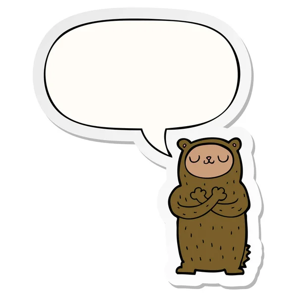 Autocollant bulle d'ours et de discours dessin animé — Image vectorielle