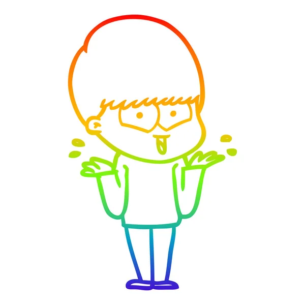 Rainbow gradien line drawing cartoon happy boy - Stok Vektor