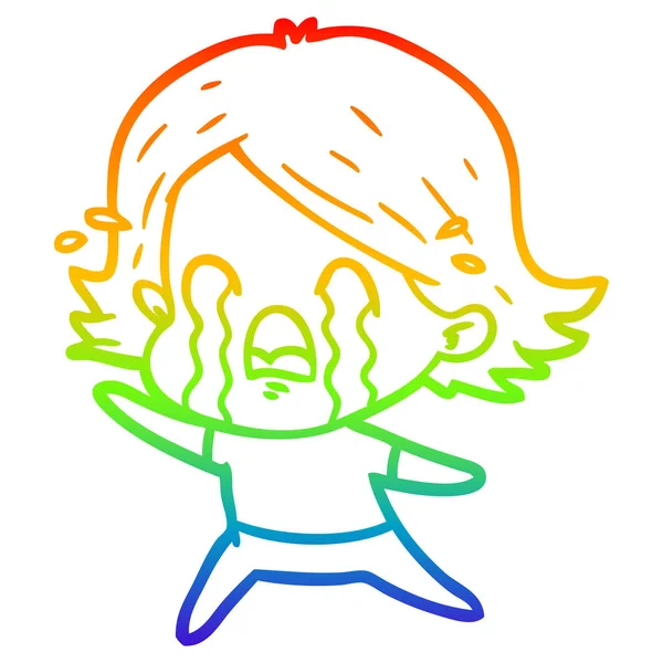 虹のグラデーションライン描画漫画の女性泣く — ストックベクタ