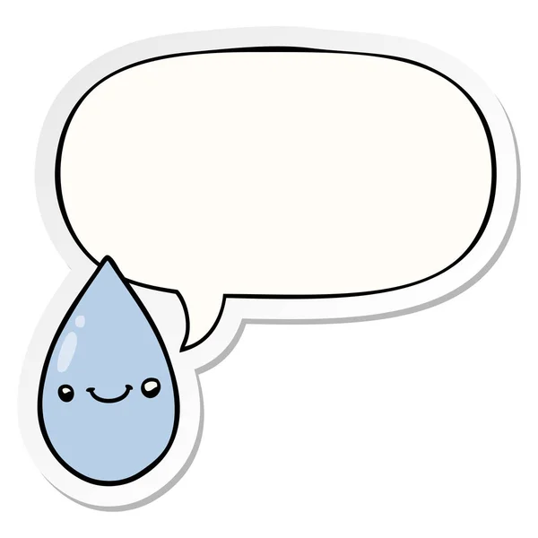 Cartoon cute regendruppel en toespraak bubble sticker — Stockvector