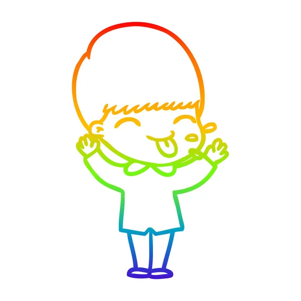 Rainbow gradient linje ritning tecknad rolig pojke — Stock vektor
