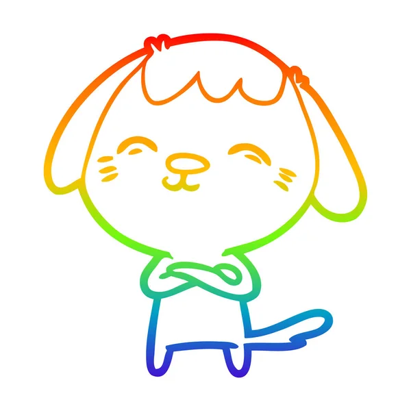Rainbow gradient linje ritning lycklig tecknad hund — Stock vektor