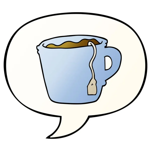 Tazza calda del fumetto di tè e bolla vocale in styl gradiente liscio — Vettoriale Stock