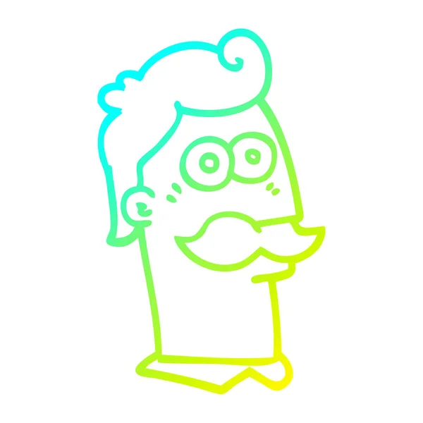 Línea de gradiente frío dibujo hombre de dibujos animados con bigote — Vector de stock