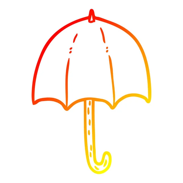 Chaud dégradé ligne dessin parapluie ouvert — Image vectorielle