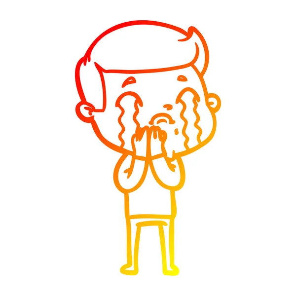 Warme kleurovergang lijntekening cartoon man huilen — Stockvector