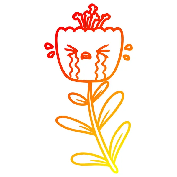 Sıcak degrade çizgi çizim karikatür ağlayan çiçek — Stok Vektör