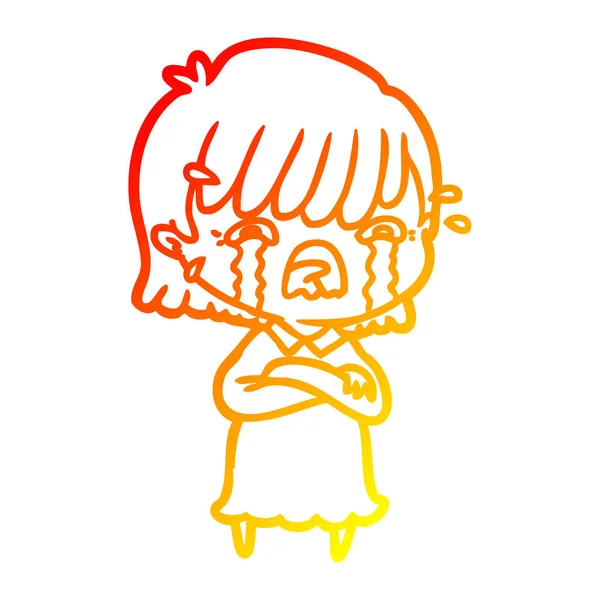 Čára teplého přechodu kresba kreslená dívka pláč — Stockový vektor