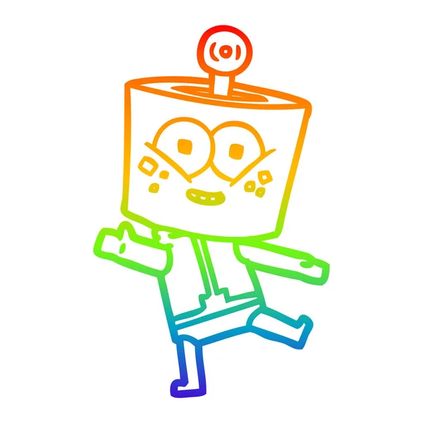 Regenbogen Gradienten Linie Zeichnung glücklich Cartoon Roboter tanzen — Stockvektor