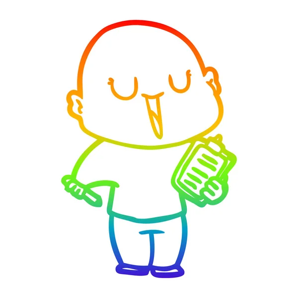 Regenboog gradiënt lijntekening gelukkig cartoon kale man — Stockvector