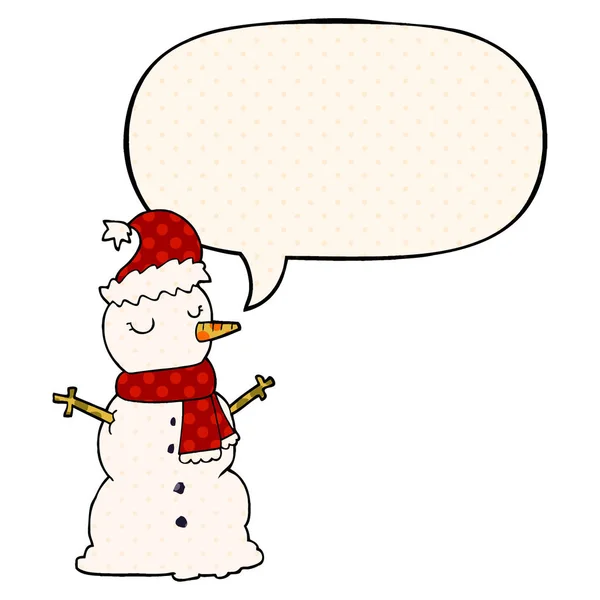 Bonhomme de neige dessin animé et bulle de discours dans le style de bande dessinée — Image vectorielle