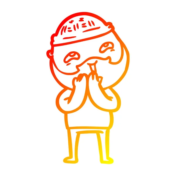 暖かいグラデーションライン描画漫画幸せなひげ男 — ストックベクタ