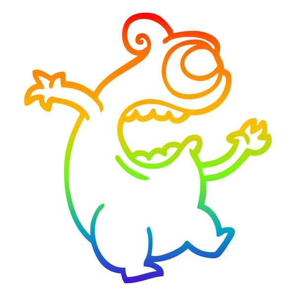 Rainbow gradient ligne dessin dessin animé vert alien — Image vectorielle