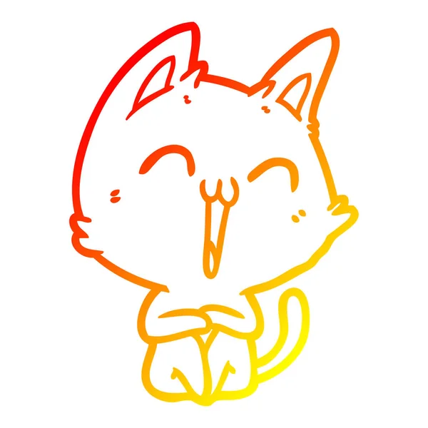 Linha gradiente quente desenho feliz desenho animado gato — Vetor de Stock