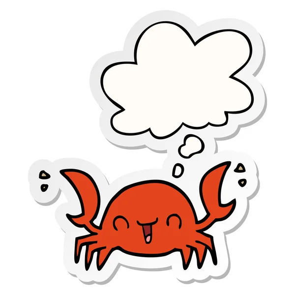 Crabe de dessin animé et bulle de pensée comme un autocollant imprimé — Image vectorielle