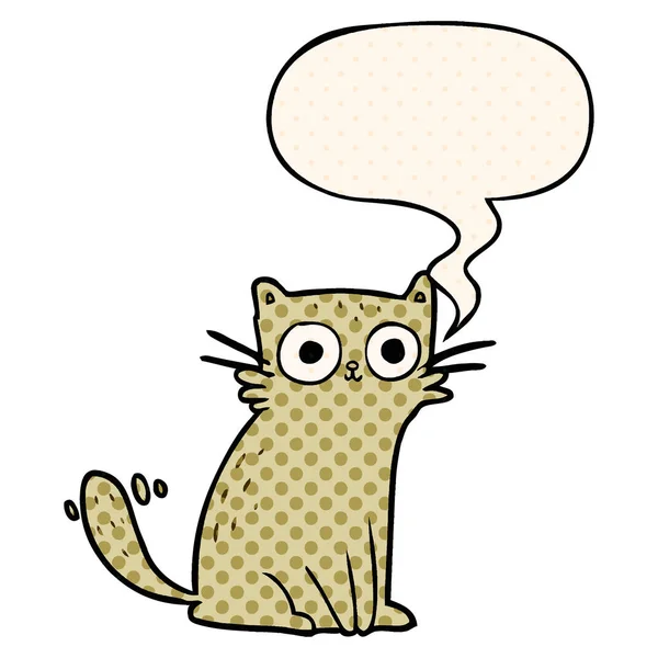 Cartoon starrt Katze und Sprechblase im Comic-Stil — Stockvektor