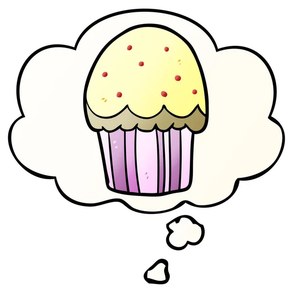 Cupcake de dibujos animados y burbuja de pensamiento en estilo gradiente suave — Vector de stock