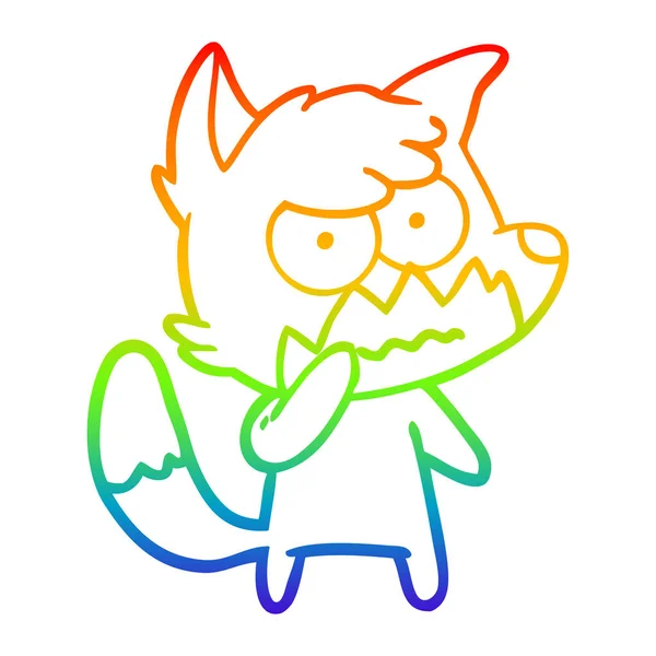 Rainbow gradient ligne dessin dessin animé ennuyé renard — Image vectorielle