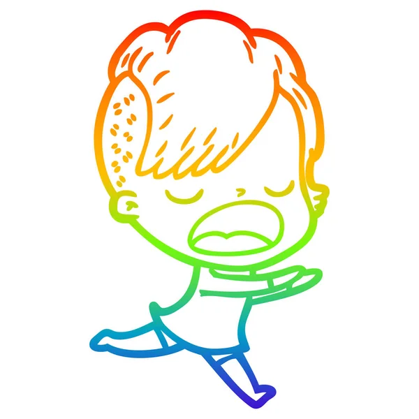 Regenboog gradiënt lijntekening cartoon cool hipster meisje praten — Stockvector