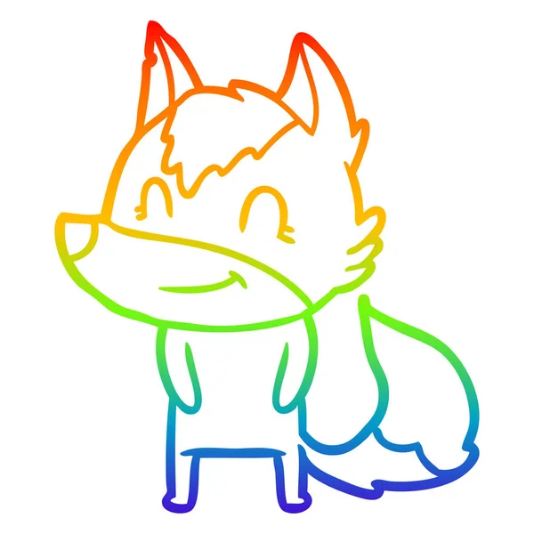 彩虹渐变线绘制友好的卡通狼 — 图库矢量图片
