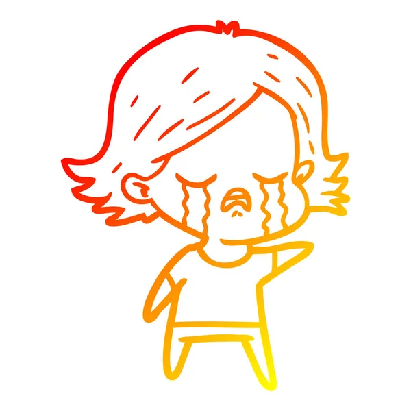 Warme kleurovergang lijntekening cartoon meisje huilen — Stockvector