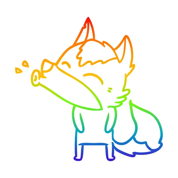 Rainbow gradient line drawing howling wolf cartoon — Stock Vector