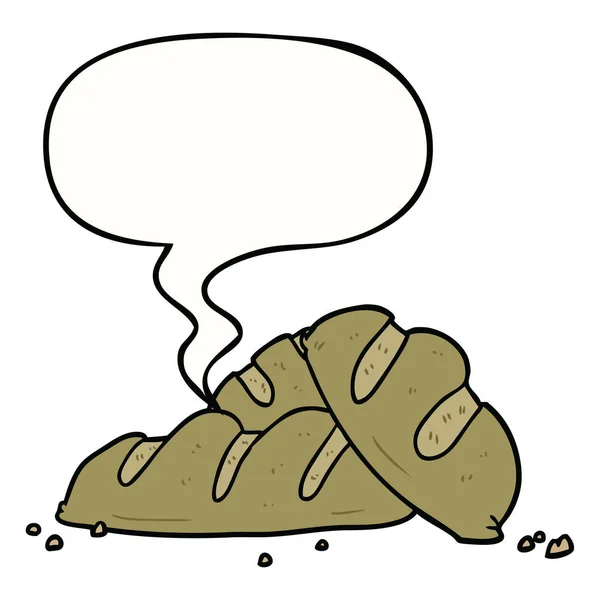 Cartoon-Laibe von frisch gebackenem Brot und Sprechblase — Stockvektor